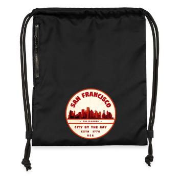 Vintage Badge: San Francisco Skyline - Turnbeutel aus Recycling-Material - Schwarz - Vorne