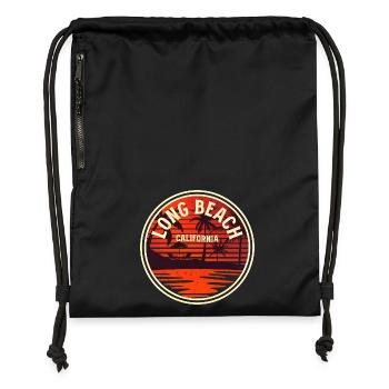 Long Beach California Sunset Badge - Gymsac made from recycled material - black - Front
