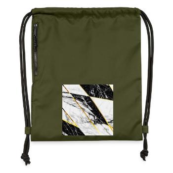 Marble Black White Gold Mosaic Geometric - Gymsac made from recycled material - military green - Front