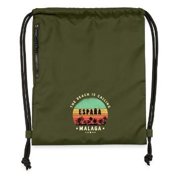 Design de plage de Malaga, Espagne - Sac à cordon en polyester recyclé - military green - Devant