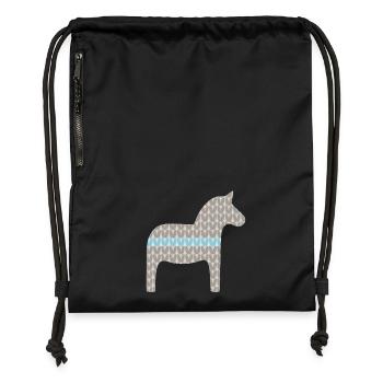Dala cheval tricot motif Noël scandinave - Sac à cordon en polyester recyclé - noir - Devant