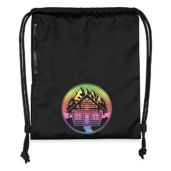 small snowy hut in the mountains in winter - Gymsac made from recycled material - black - Front