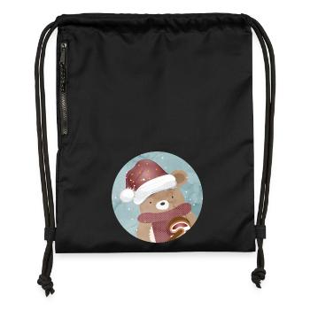goldiger Bär für Weihnachten mit Weihnachtsmütze - Turnbeutel aus Recycling-Material - Schwarz - Vorne