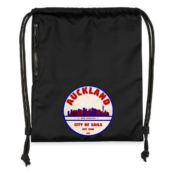 Auckland Skyline: City of Sails NZ - Gymsac made from recycled material - black - Front