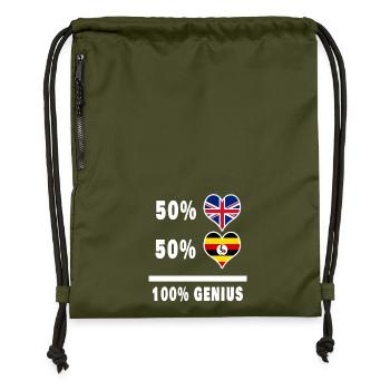 Uganda and Great Britain 100% Genius Flag - Gymsac made from recycled material - military green - Front