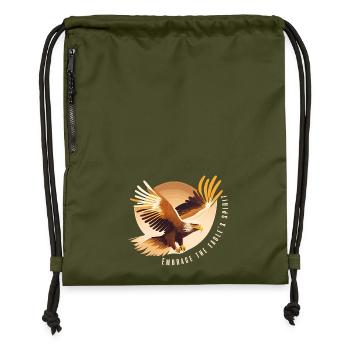 Eagle Soaring with Inspirational Quote - Gymsac made from recycled material - military green - Front