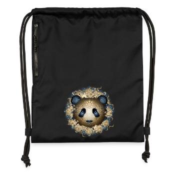 Beautiful panda bear head in gold and blue tones - Gymsac made from recycled material - black - Front