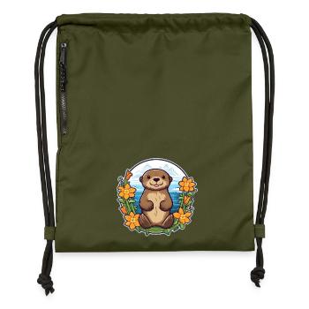Niedliches Otter-Design | Sommerstimmung | Blumen - Turnbeutel aus Recycling-Material - military Green - Vorne