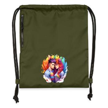 Regenbogenliebe Duo im Farbrausch - Turnbeutel aus Recycling-Material - military Green - Vorne