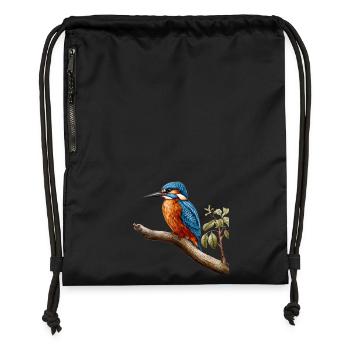 Kingfisher and Kingfisher design for bird lovers - Gymsac made from recycled material - black - Front