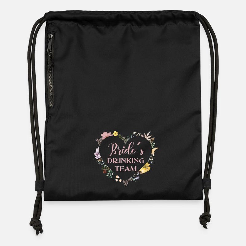 Bride´s-Drinking-Team! Herz-Blumen - Turnbeutel aus Recycling-Material - Schwarz