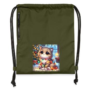 Cute Christmas Cat - Fairy Lights Chaos in the - Gymsac made from recycled material - military green - Front