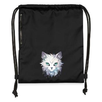 Chat - illustration - Sac à cordon en polyester recyclé - noir - Devant