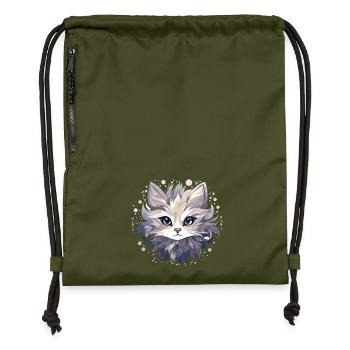 Cat - illustration - Gymsac made from recycled material - military green - Front