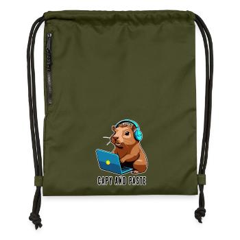 Capybara mit Witz Capy and Paste - Turnbeutel aus Recycling-Material - military Green - Vorne