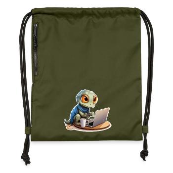 Cute Gecko Internet Coffee Nerd Funny Shirt - Gymsac made from recycled material - military green - Front