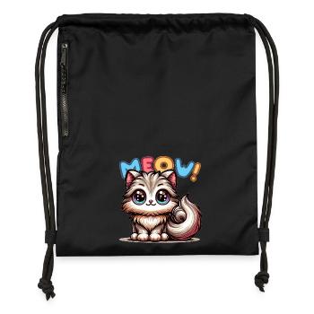 Meow - Cat Illustration - Gymsac made from recycled material - black - Front