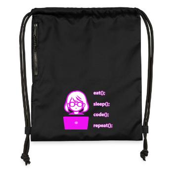 eat sleep code repeat Frau Computer - Turnbeutel aus Recycling-Material - Schwarz - Vorne