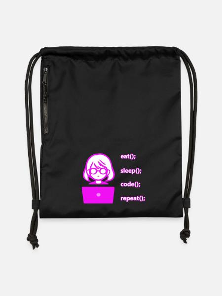 manger sommeil code répéter femme ordinateur - Sac à cordon en polyester recyclé - noir