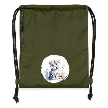 Schneeleopard Aquarell - Turnbeutel aus Recycling-Material - military Green - Vorne