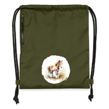 Aquarelle de poulain - Sac à cordon en polyester recyclé - military green - Devant