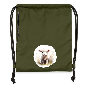Lamb Watercolor - Gymsac made from recycled material - military green - Front