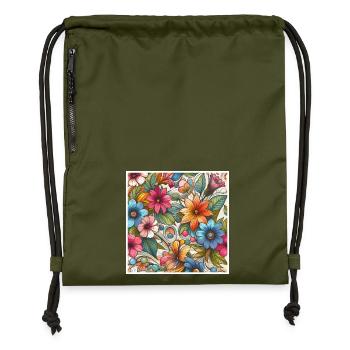 Fleurs végétal colorées - Sac à cordon en polyester recyclé - military green - Devant