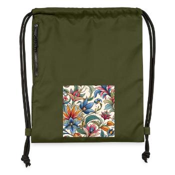 Fleurs végétal colorées - Sac à cordon en polyester recyclé - military green - Devant