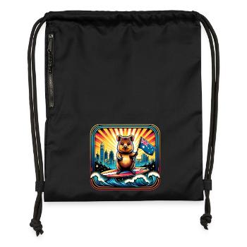 Quokka Australien Surfer Design - Turnbeutel aus Recycling-Material - Schwarz - Vorne