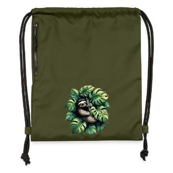 Cadeau de paresseux Monstera deliciosa - Sac à cordon en polyester recyclé - military green - Devant
