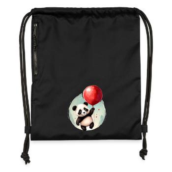 Panda Bär mit Ballon - Turnbeutel aus Recycling-Material - Schwarz - Vorne