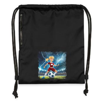 Stade de personnage de dessin animé de footballeuse avec des éclairs - Sac à cordon en polyester recyclé - noir - Devant