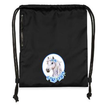 Cheval Blanc Romantique - Roses Bleu Clair - Sac à cordon en polyester recyclé - noir - Devant