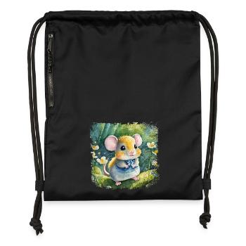 Cute baby mouse playing happily in the garden - Gymsac made from recycled material - black - Front