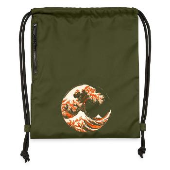 Stylized Hokusai Wave - Gymsac made from recycled material - military green - Front