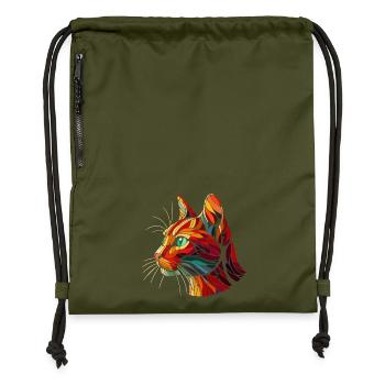 Red cat head geometric art polygons - Gymsac made from recycled material - military green - Front