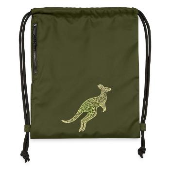 kangaroo aboriginal motifs, tribal - Gymsac made from recycled material - military green - Front