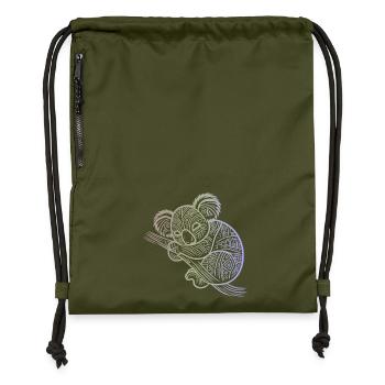 koala in aboriginal patterns, tribal - Gymsac made from recycled material - military green - Front