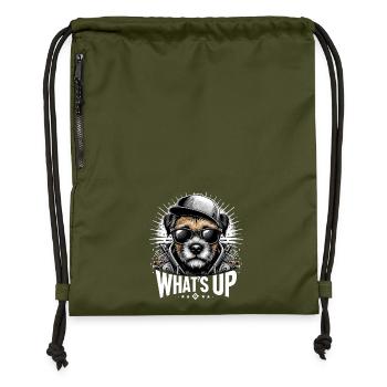 Border Terrier Was geht ab Cappy Geschenk - Turnbeutel aus Recycling-Material - military Green - Vorne