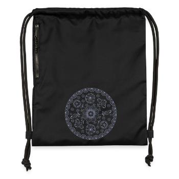 Blumenmuster - Turnbeutel aus Recycling-Material - Schwarz - Vorne