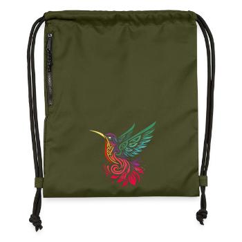 Kolibri Kolibri mehrfarbig im Tribal-Stil - Turnbeutel aus Recycling-Material - military Green - Vorne