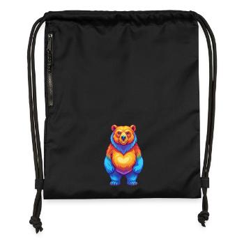 ours coloré kawaii dessin animé personnage clipart - Sac à cordon en polyester recyclé - noir - Devant