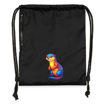 loutre coloré kawaii dessin animé personnage clipart - Sac à cordon en polyester recyclé - noir - Devant