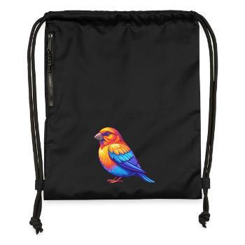 Crossbill coloré Kawaii personnage de dessin animé oiseau - Sac à cordon en polyester recyclé - noir - Devant