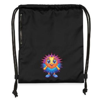 Seeigel Buntes Kawaii Cartoon Meerestier - Turnbeutel aus Recycling-Material - Schwarz - Vorne