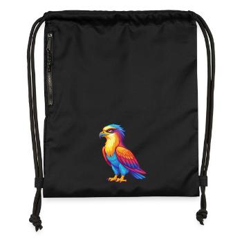 Balbuzard pêcheur coloré Kawaii personnage de dessin animé oiseau - Sac à cordon en polyester recyclé - noir - Devant