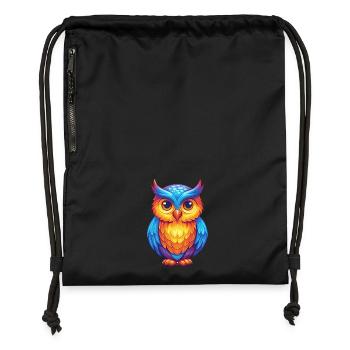 hibou coloré Kawaii personnage de dessin animé oiseau - Sac à cordon en polyester recyclé - noir - Devant