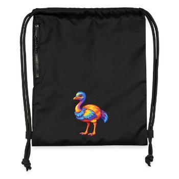 autruche coloré Kawaii personnage de dessin animé oiseau - Sac à cordon en polyester recyclé - noir - Devant