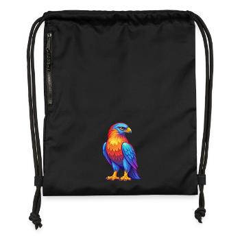 Faucon coloré Kawaii personnage de dessin animé oiseau - Sac à cordon en polyester recyclé - noir - Devant