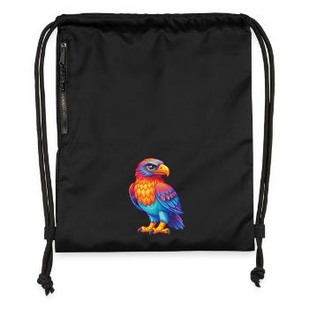 Buse coloré Kawaii personnage de dessin animé oiseau - Sac à cordon en polyester recyclé - noir - Devant